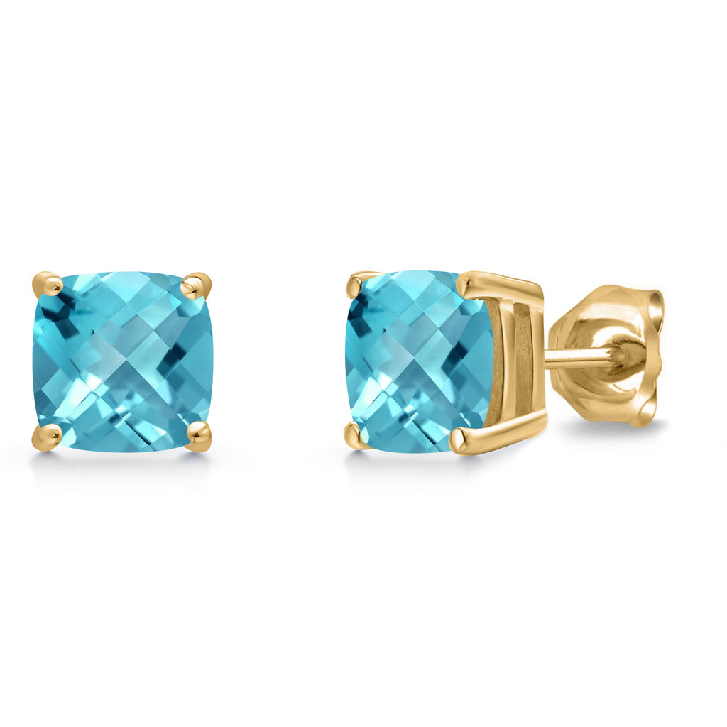 Swiss Blue Topaz-Checkerboard - November_Earrings in 14K Yellow Gold