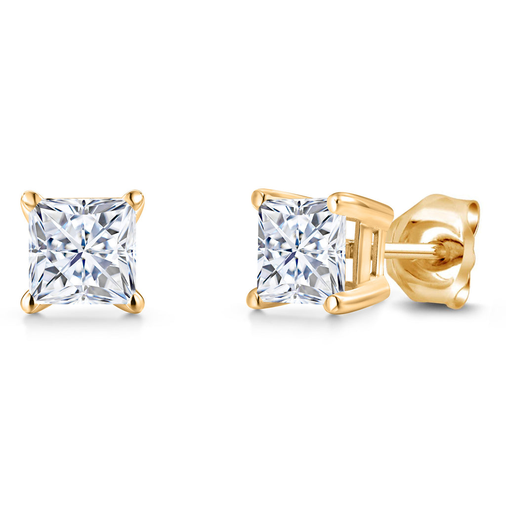White Moissanite - April_Earrings in 14K Yellow Gold