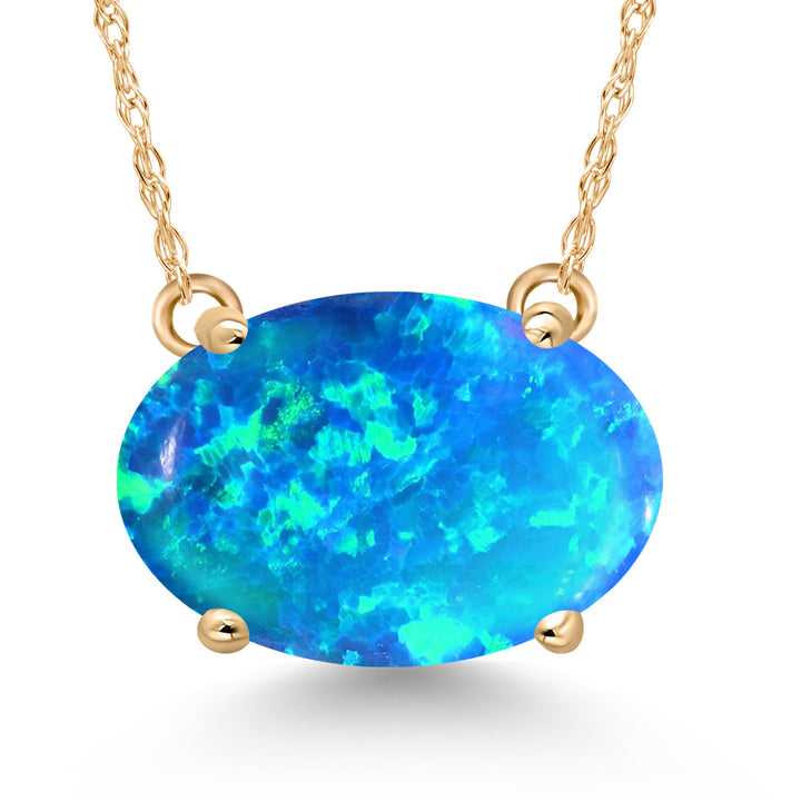 Blue Opal - October_Pendant in 14K Yellow Gold