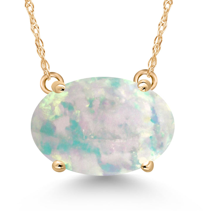 White Opal-Cabochon - October_Pendant in 14K Yellow Gold