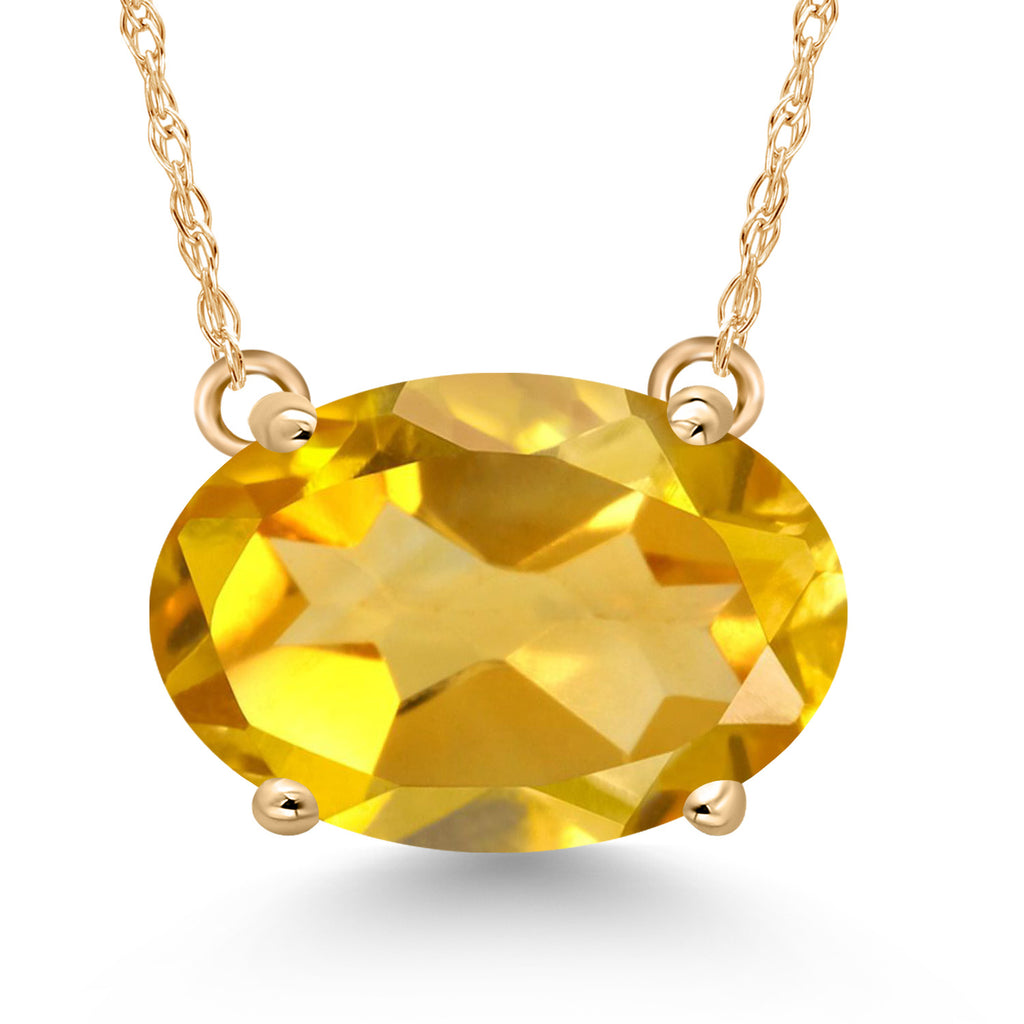 Gem Stone King 14K Yellow Gold 11X9MM Oval Gemstone Birthstone Solitaire Pendant Necklace | Gold Necklace For Women | With 18 Inch Gold Chain