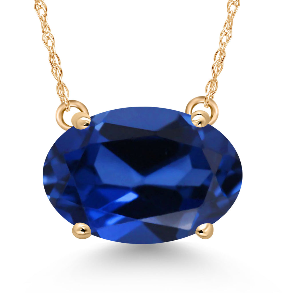 Blue Created Sapphire - September_Pendant in 14K Yellow Gold