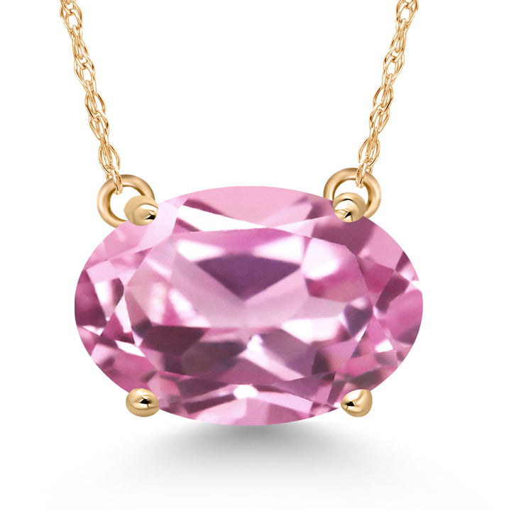 Light Pink Created Sapphire - September_Pendant in 14K Yellow Gold