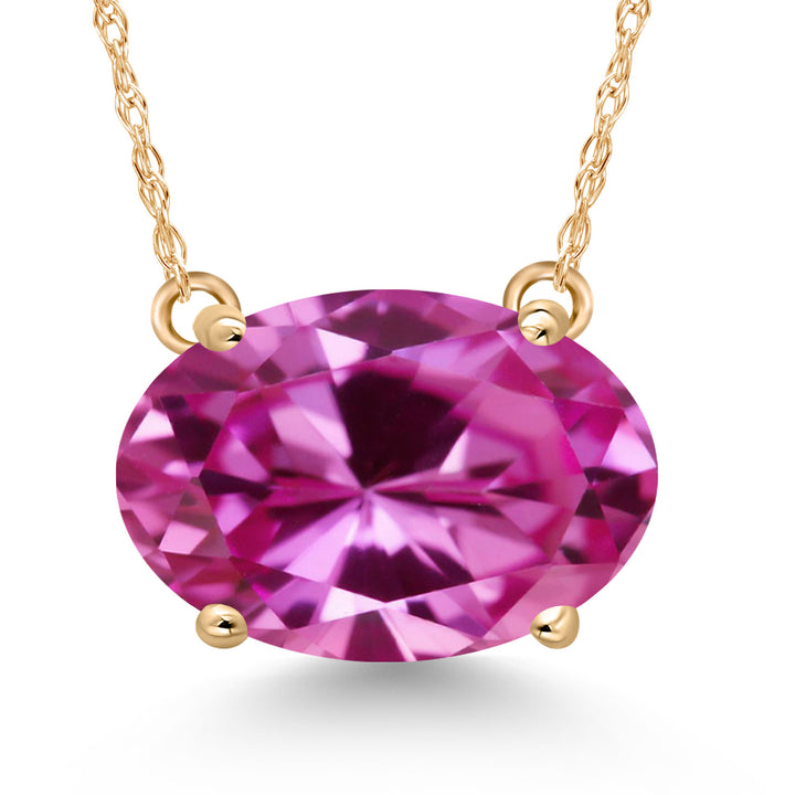Pink Created Sapphire - September_Pendant in 14K Yellow Gold