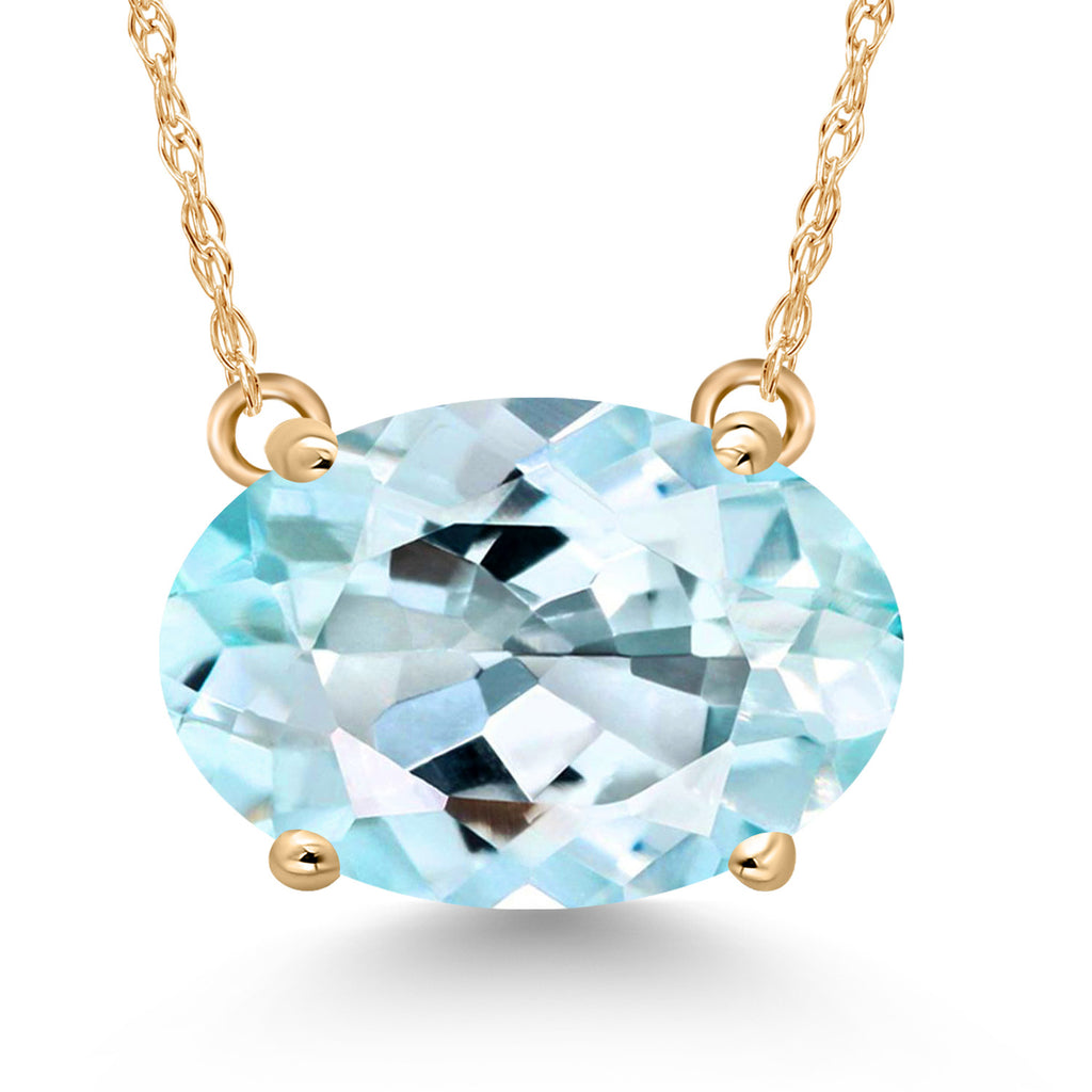 Gem Stone King 14K Yellow Gold 11X9MM Oval Gemstone Birthstone Solitaire Pendant Necklace | Gold Necklace For Women | With 18 Inch Gold Chain