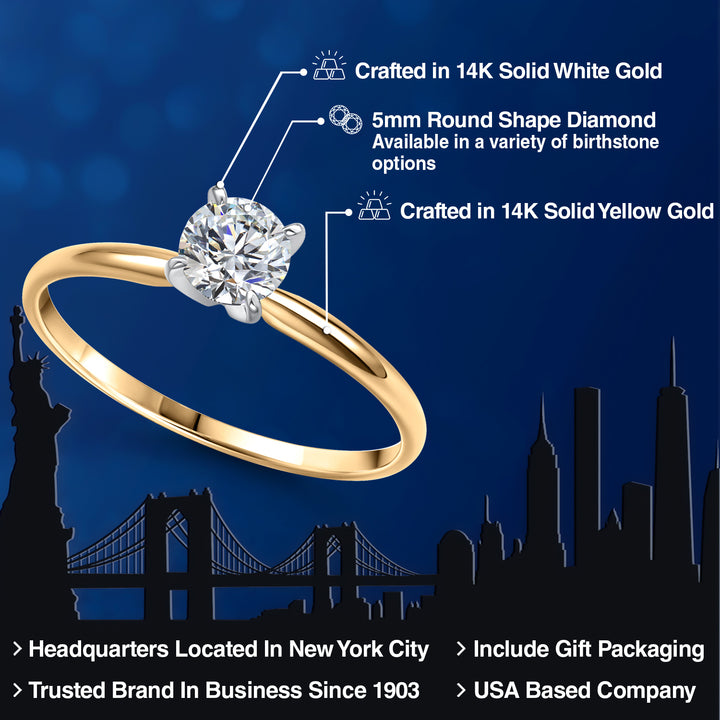 14K Two Tone Gold Lab Grown Diamond Engagement Ring For Women | 0.50 Cttw | Round 5MM | Gemstone April Birthstone | Available in Size 5,6,7,8,9