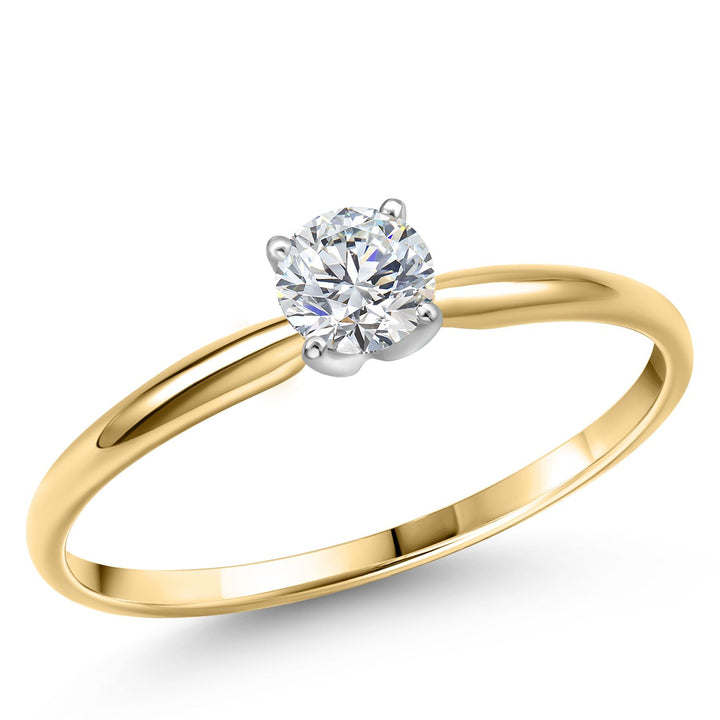 Gem Stone King 14K Two Tone Gold Lab Grown Diamond Engagement Ring For Women | 0.50 Cttw | Round 5MM | Gemstone April Birthstone | E-F Color | VVS-VS Clarity