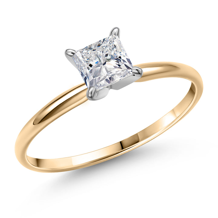 14K Two Tone Gold Princess Lab Grown Diamond Engagement Ring For Women | 0.70 Cttw | Gemstone April Birthstone | DEF Color | VVS-VS Clarity | Available in Size 5,6,7,8,9