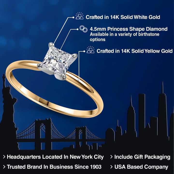 14K Two Tone Gold Princess Lab Grown Diamond Engagement Ring For Women | 0.70 Cttw | Gemstone April Birthstone | DEF Color | VVS-VS Clarity | Available in Size 5,6,7,8,9