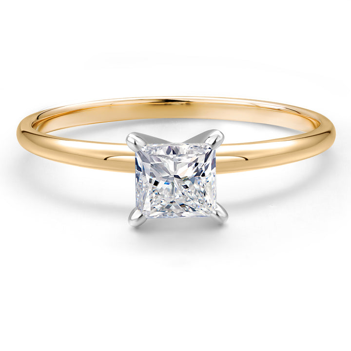 14K Two Tone Gold Princess Lab Grown Diamond Engagement Ring For Women | 0.70 Cttw | Gemstone April Birthstone | DEF Color | VVS-VS Clarity | Available in Size 5,6,7,8,9