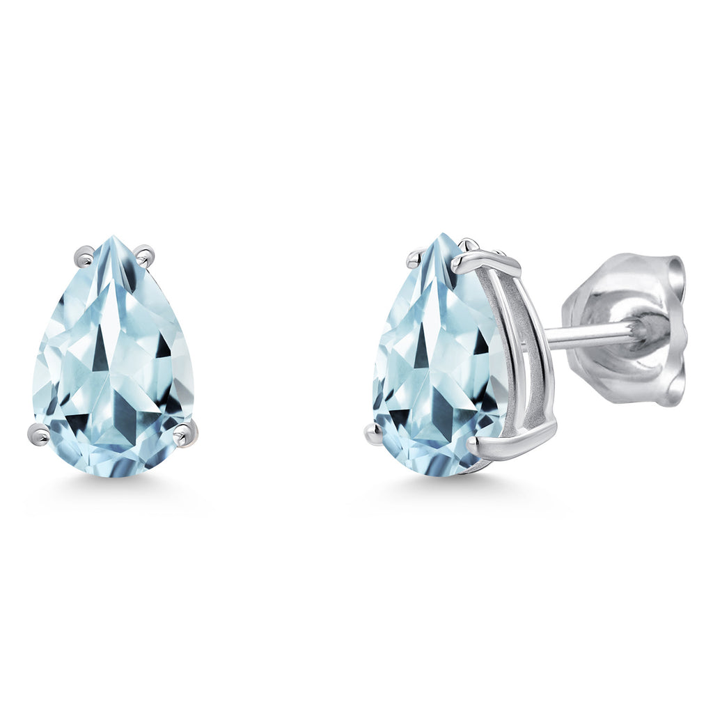 Aquamarine - March_Earrings in 14K White Gold