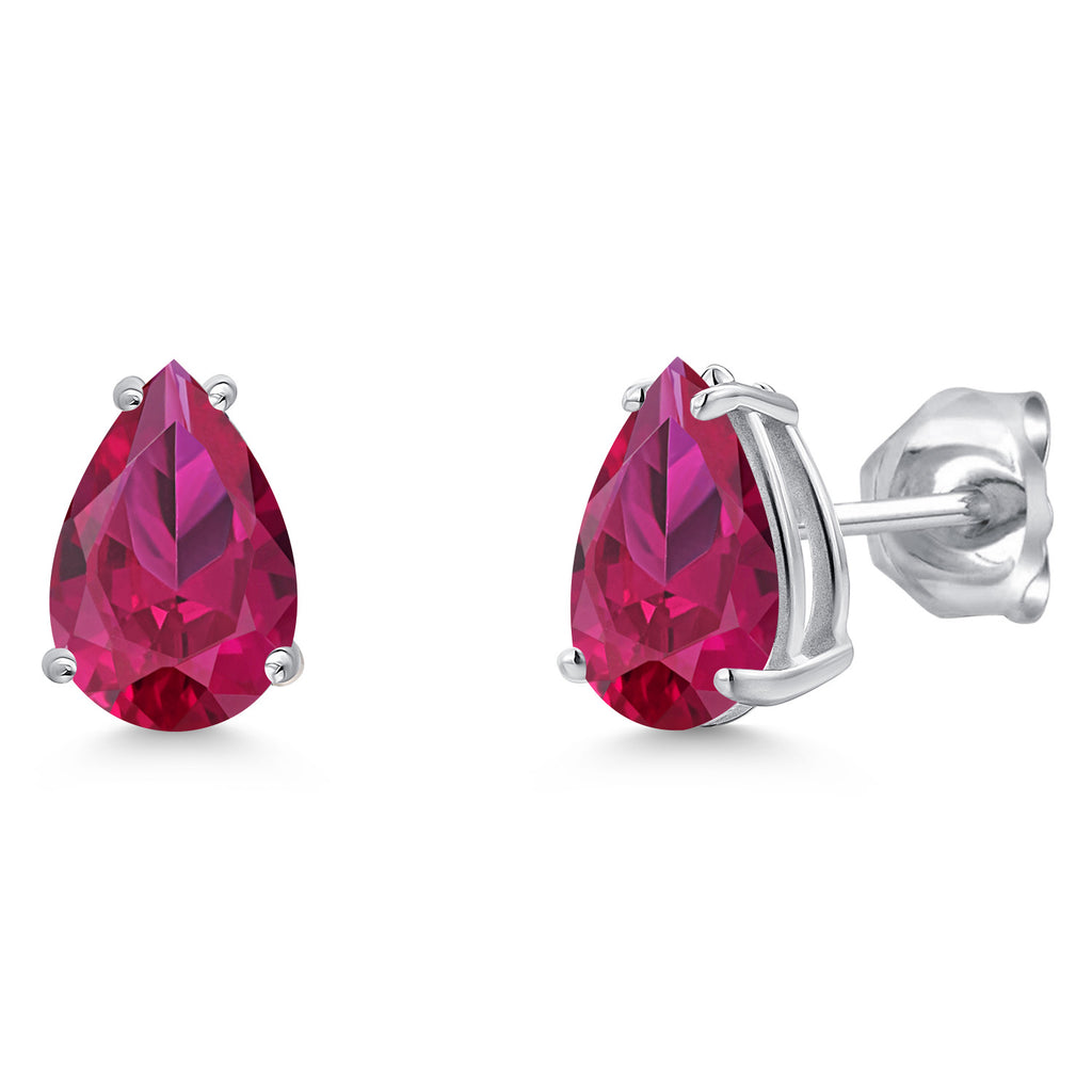 Created Ruby - July_Earrings in 14K White Gold