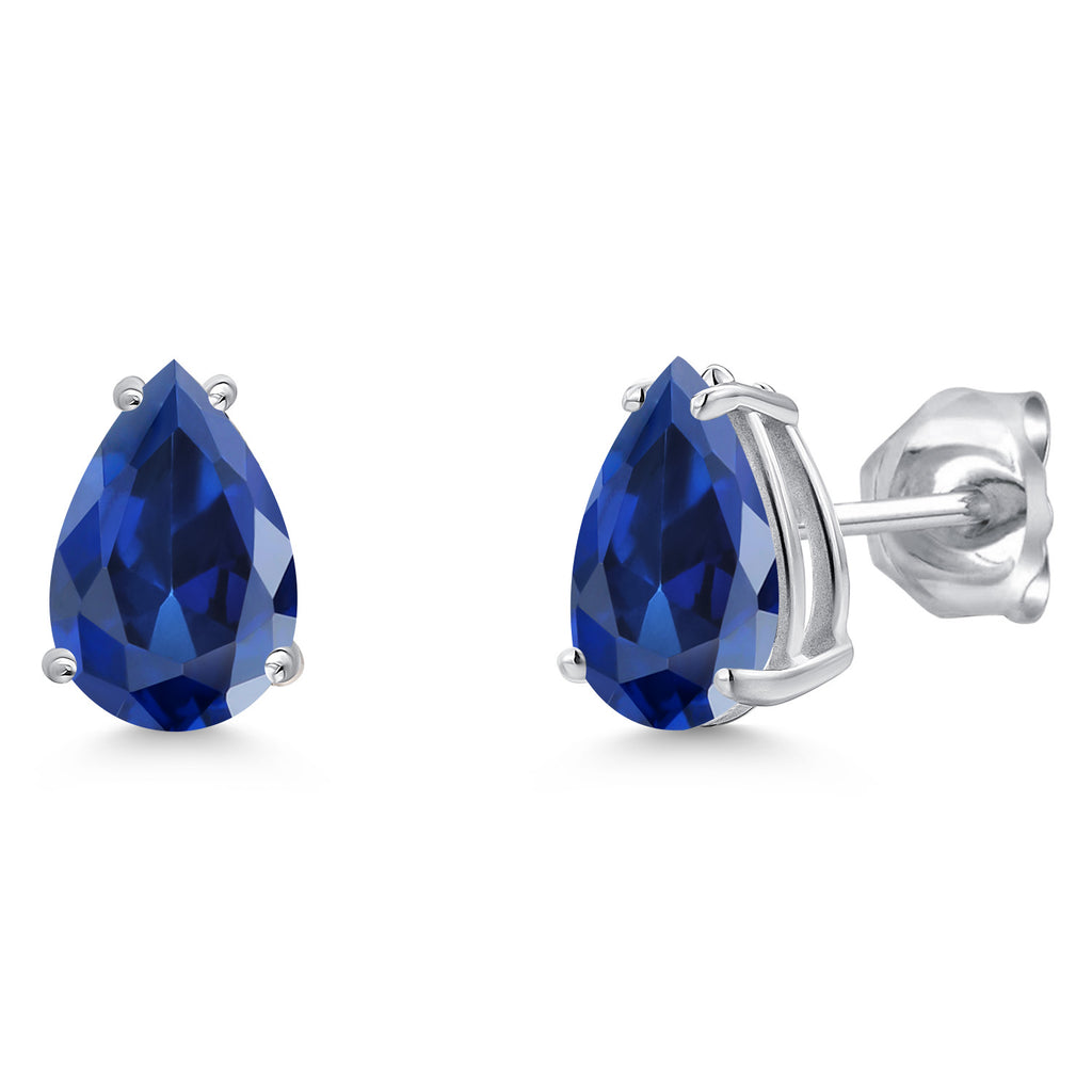 Blue Created Sapphire - September_Earrings in 14K White Gold