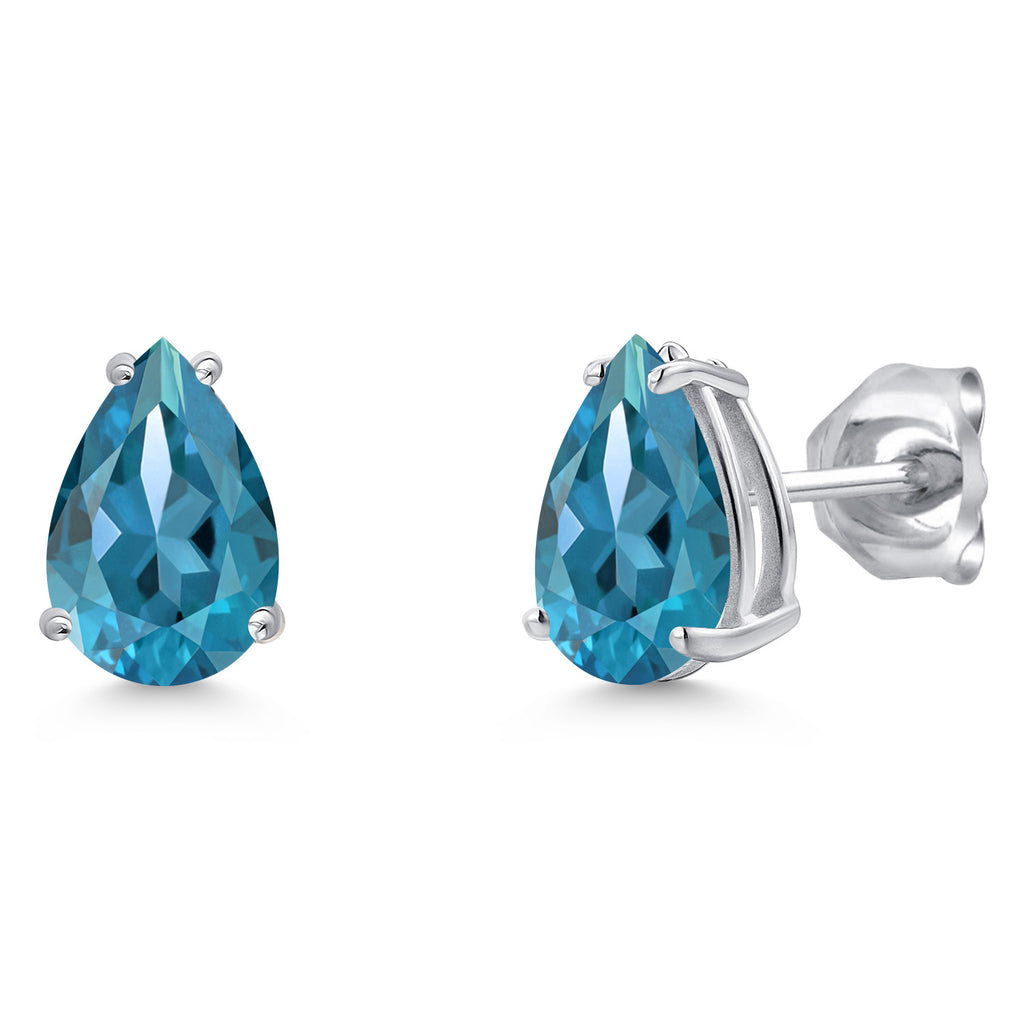 London Blue Topaz - November_Earrings in 14K White Gold