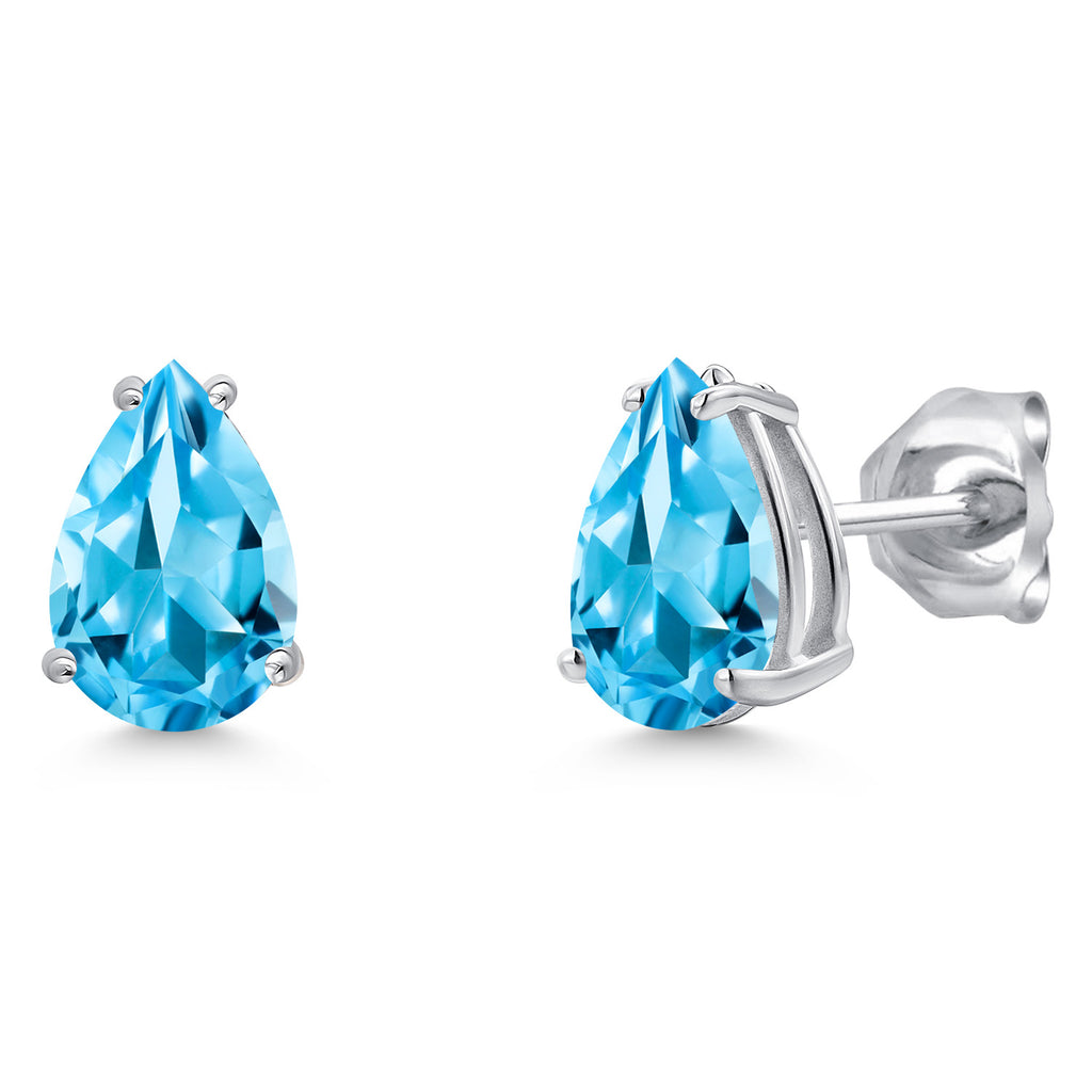Swiss Blue Topaz - November_Earrings in 14K White Gold