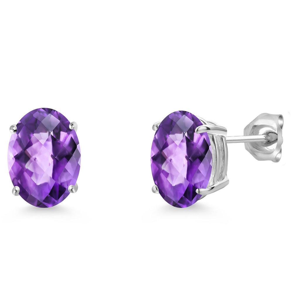 Gem Stone King 14K White Gold 9X7MM Oval Gemstone Birthstone Stud Earrings | Gold Earrings For Women and Men