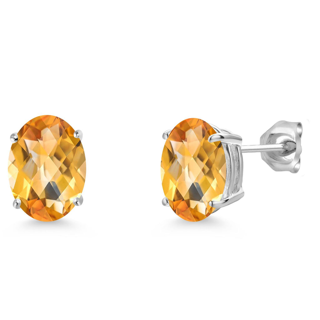 Gem Stone King 14K White Gold 9X7MM Oval Gemstone Birthstone Stud Earrings | Gold Earrings For Women and Men