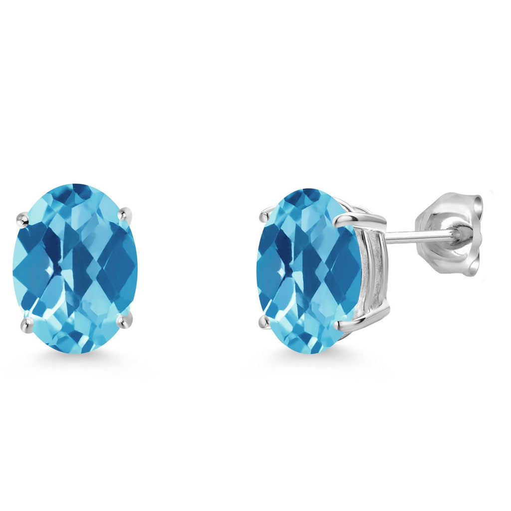 Swiss Blue Topaz-Checkerboard - November_Earrings in 14K White Gold