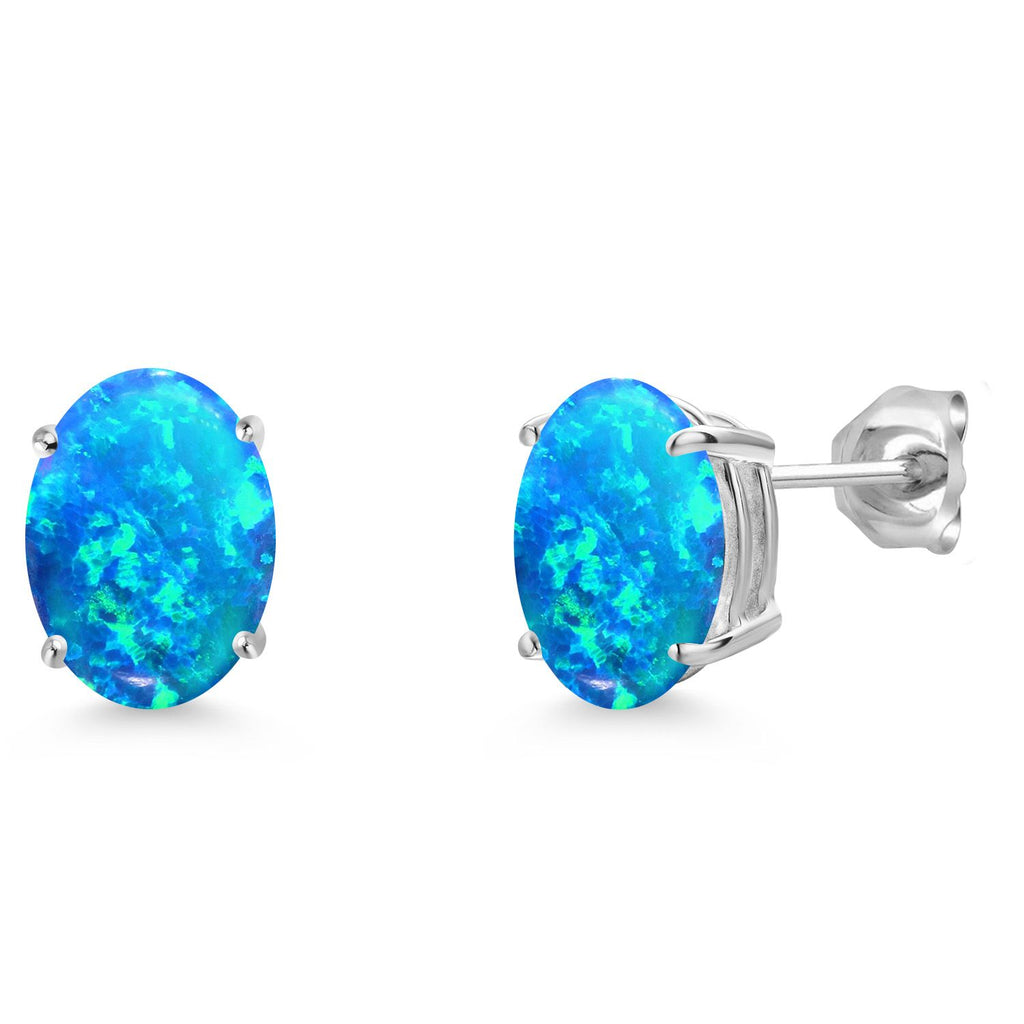 Blue Opal - October_Earrings in 14K White Gold