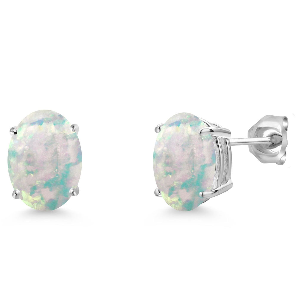 White Opal-Cabochon - October_Earrings in 14K White Gold