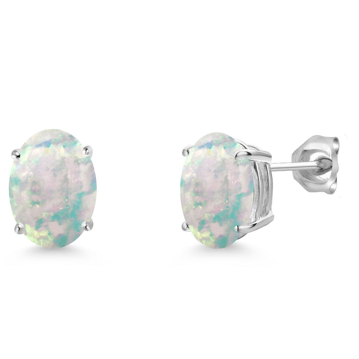 Gem Stone King 14K White Gold 9X7MM Oval Gemstone Birthstone Stud Earrings | Gold Earrings For Women and Men