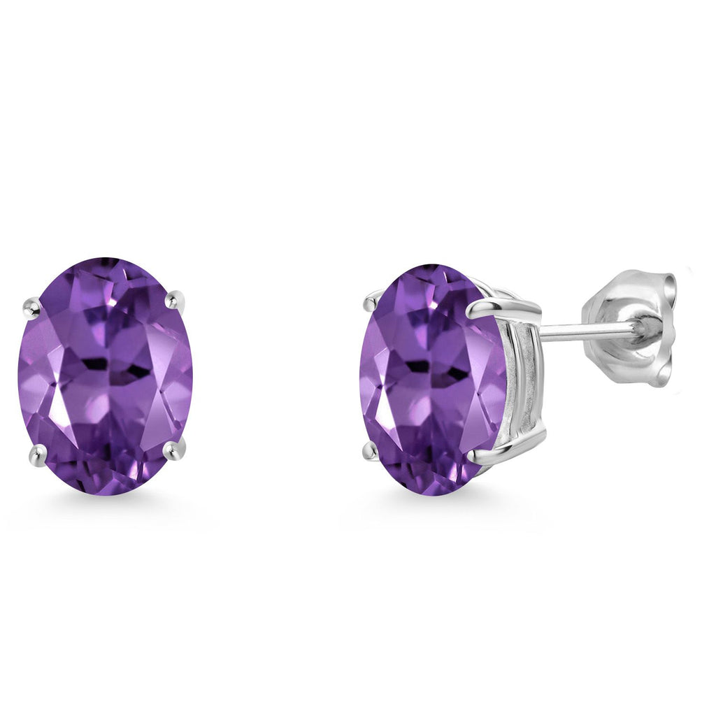 Gem Stone King 14K White Gold 9X7MM Oval Gemstone Birthstone Stud Earrings | Gold Earrings For Women and Men