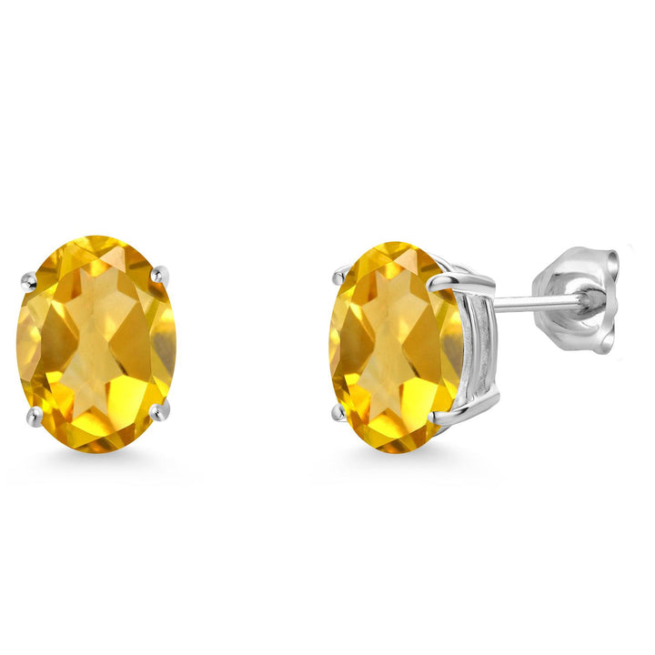 Gem Stone King 14K White Gold 9X7MM Oval Gemstone Birthstone Stud Earrings | Gold Earrings For Women and Men