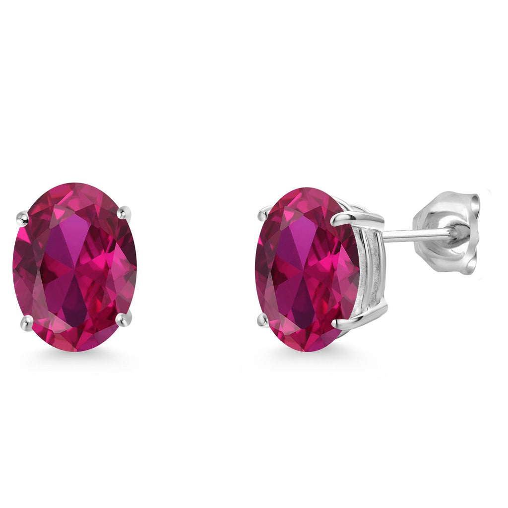 Gem Stone King 14K White Gold 9X7MM Oval Gemstone Birthstone Stud Earrings | Gold Earrings For Women and Men