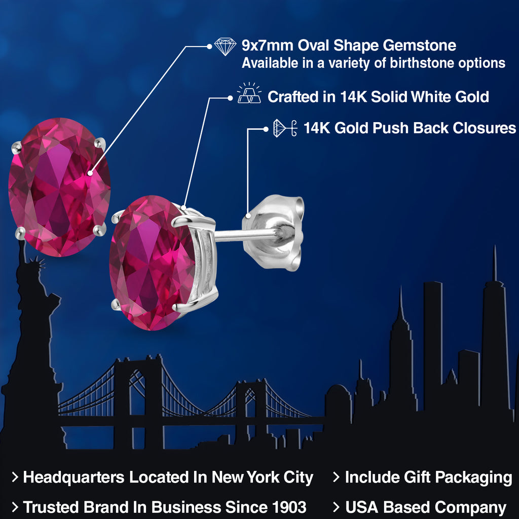 Created Ruby - July_Earrings in 14K White Gold