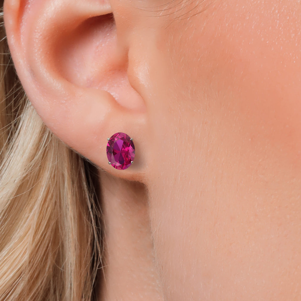 Created Ruby - July_Earrings in 14K White Gold
