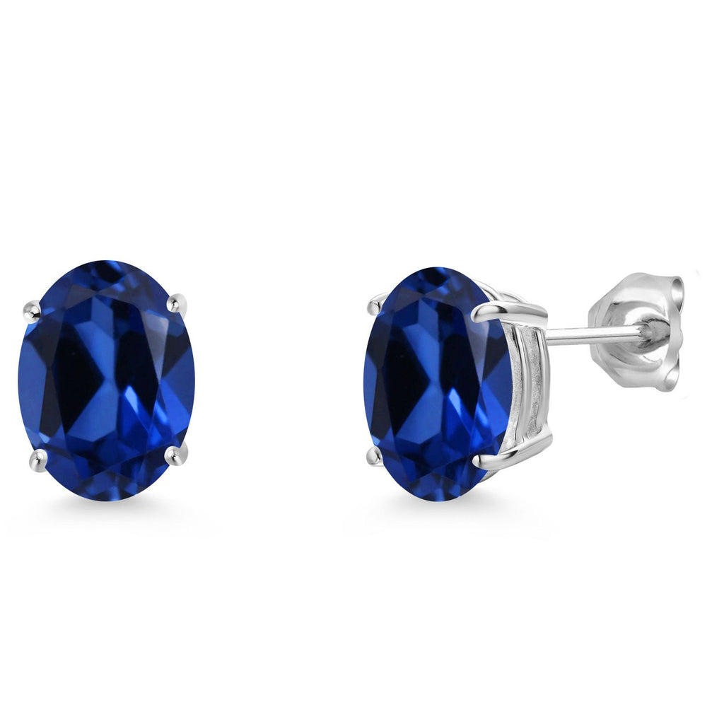 Gem Stone King 14K White Gold 9X7MM Oval Gemstone Birthstone Stud Earrings | Gold Earrings For Women and Men