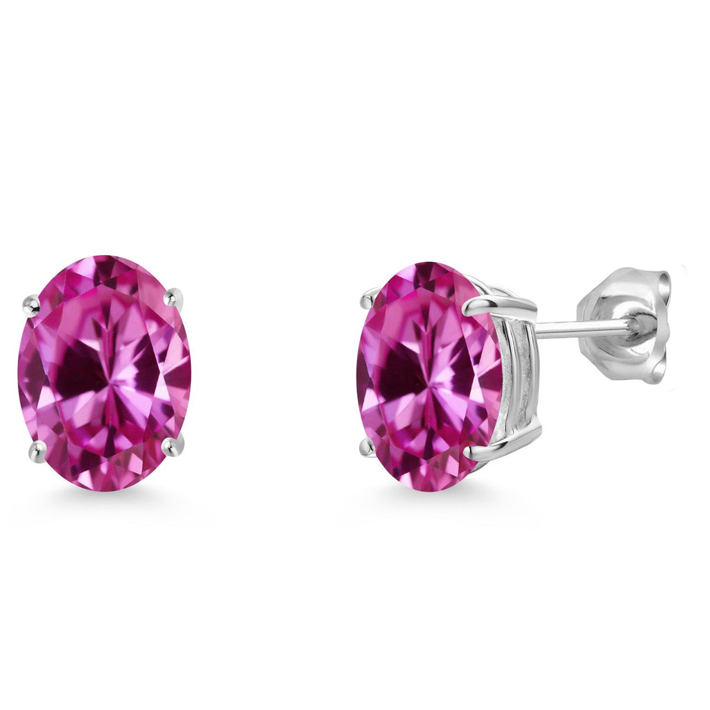 Pink Created Sapphire - September_Earrings in 14K White Gold
