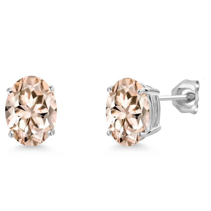 Gem Stone King 14K White Gold 9X7MM Oval Gemstone Birthstone Stud Earrings | Gold Earrings For Women and Men