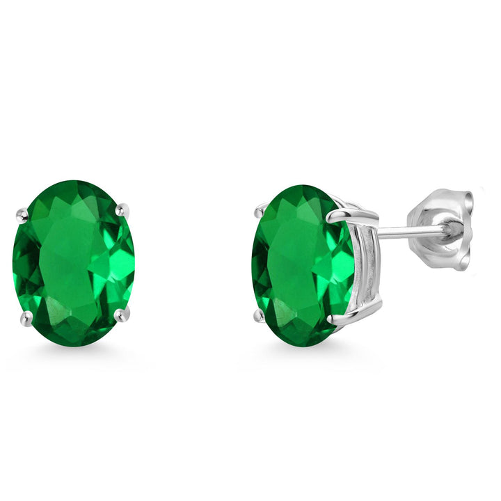 Gem Stone King 14K White Gold 9X7MM Oval Gemstone Birthstone Stud Earrings | Gold Earrings For Women and Men