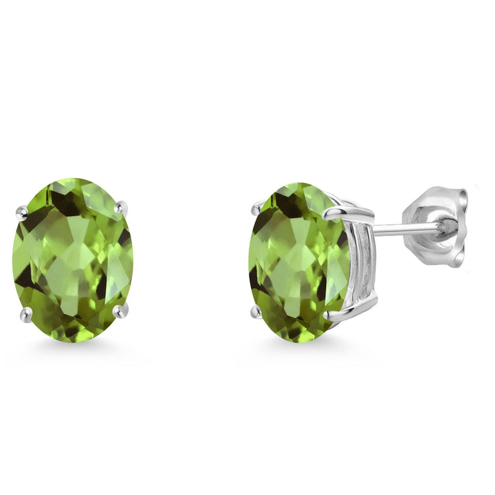 Gem Stone King 14K White Gold 9X7MM Oval Gemstone Birthstone Stud Earrings | Gold Earrings For Women and Men