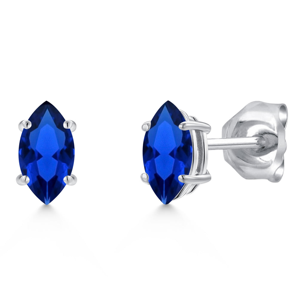Blue Created Sapphire - September_Earrings in 14K White Gold