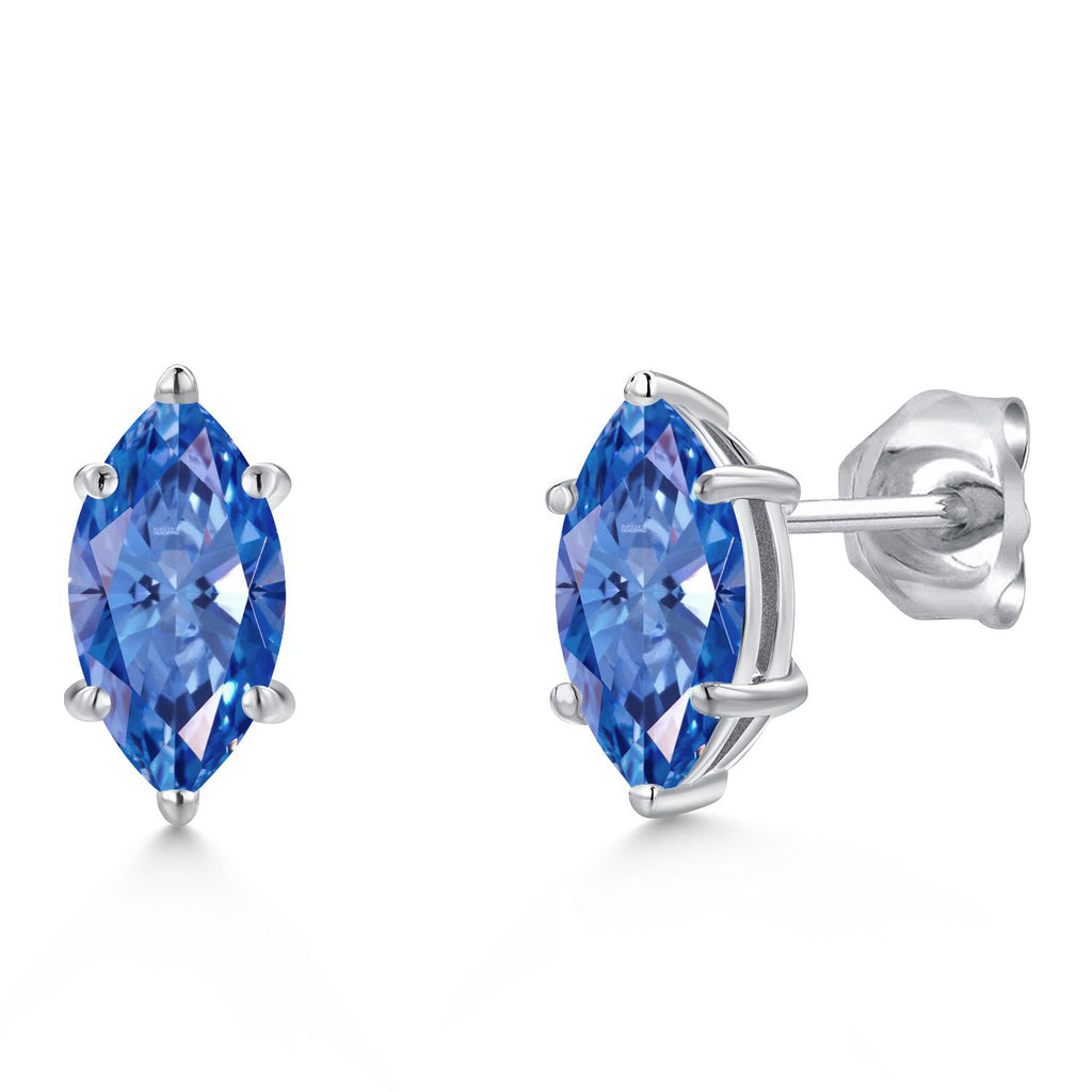 Fancy Blue Zirconia_Earrings in 14K White Gold