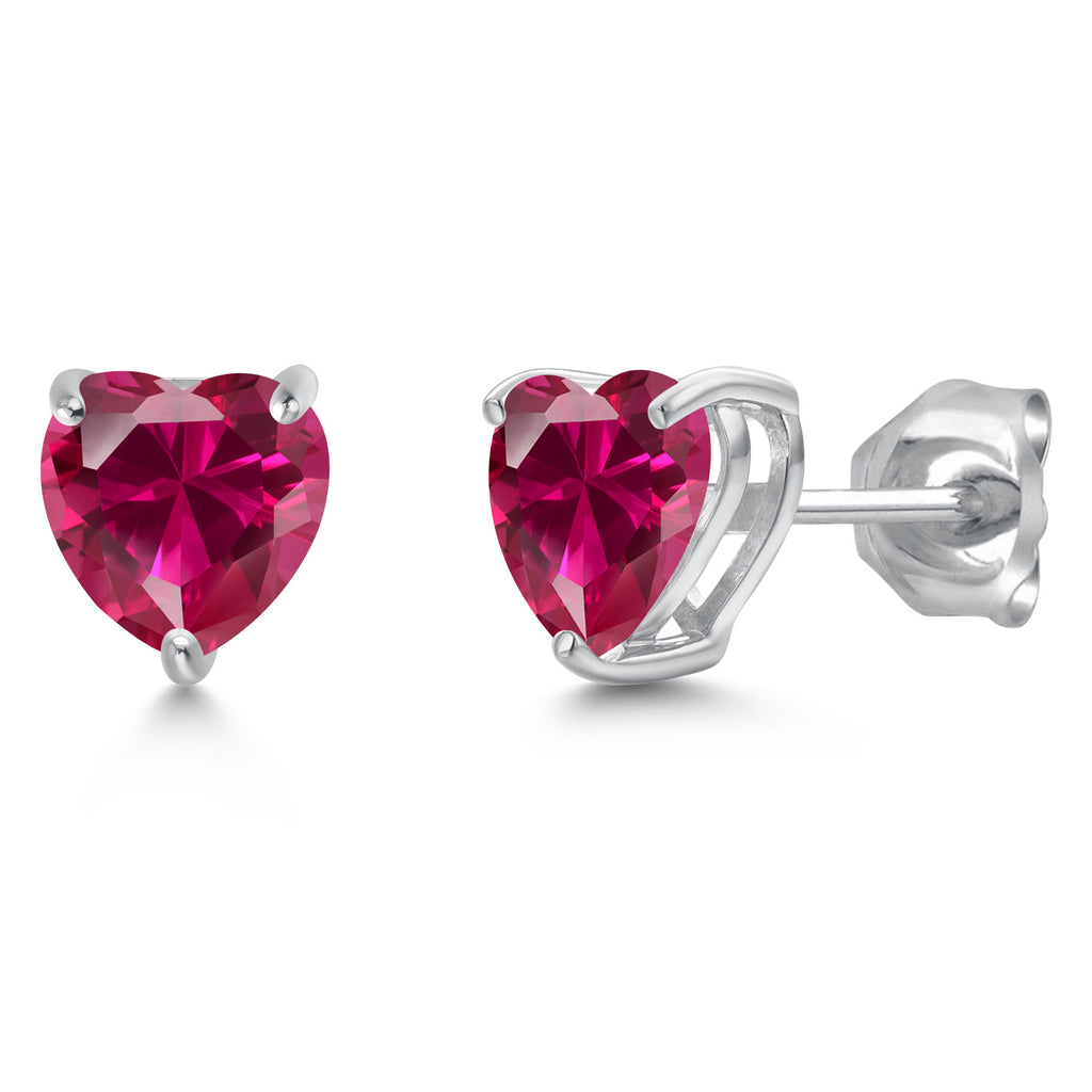 Created Ruby - July_Earrings in 14K White Gold