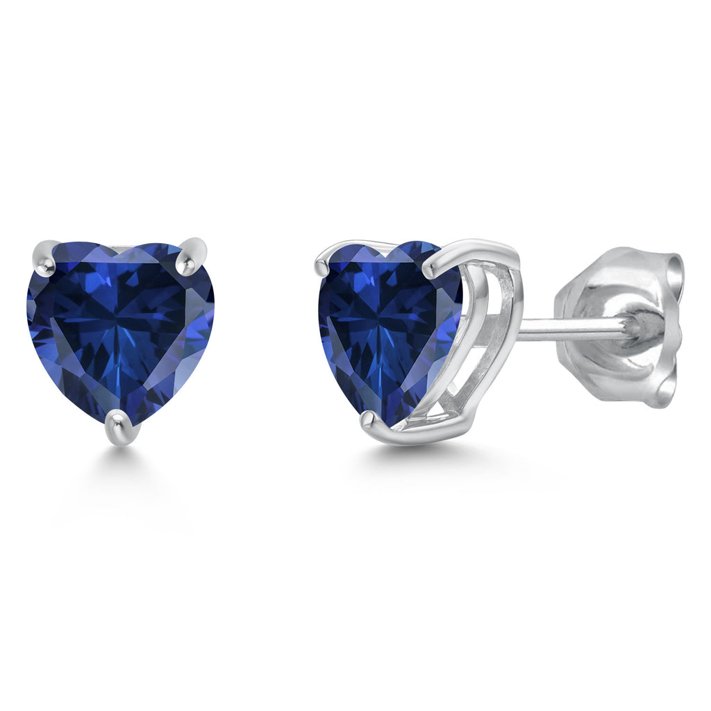 Blue Created Sapphire - September_Earrings in 14K White Gold
