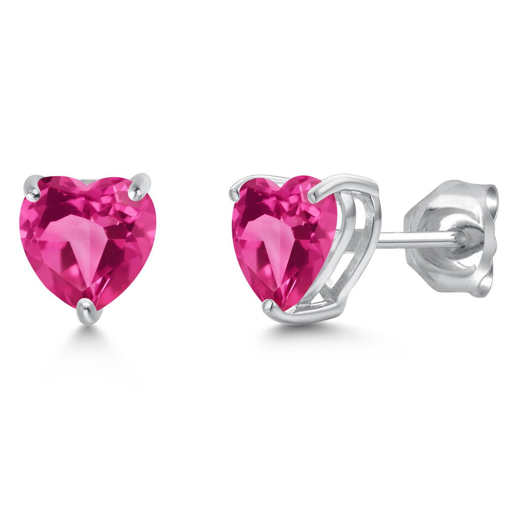 Pink Created Sapphire - September_Earrings in 14K White Gold