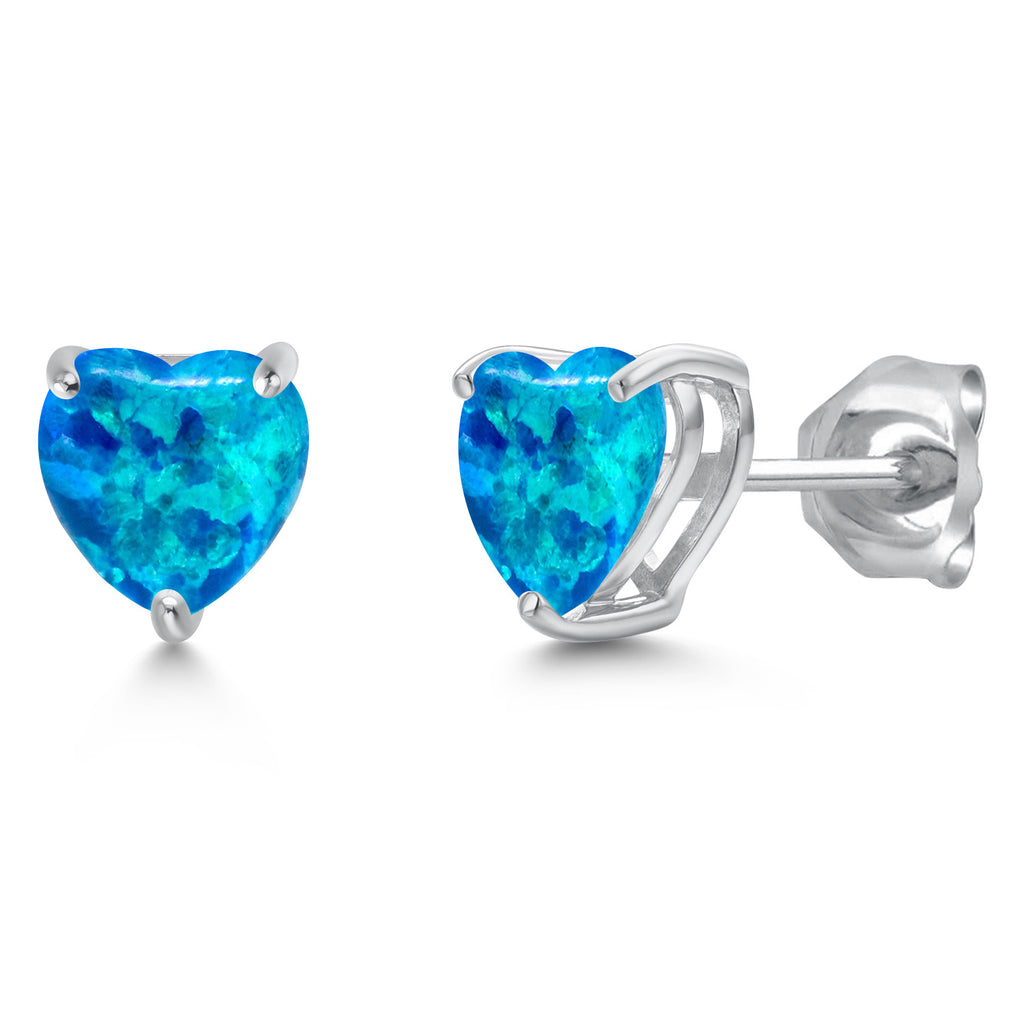 Blue Opal - October_Earrings in 14K White Gold