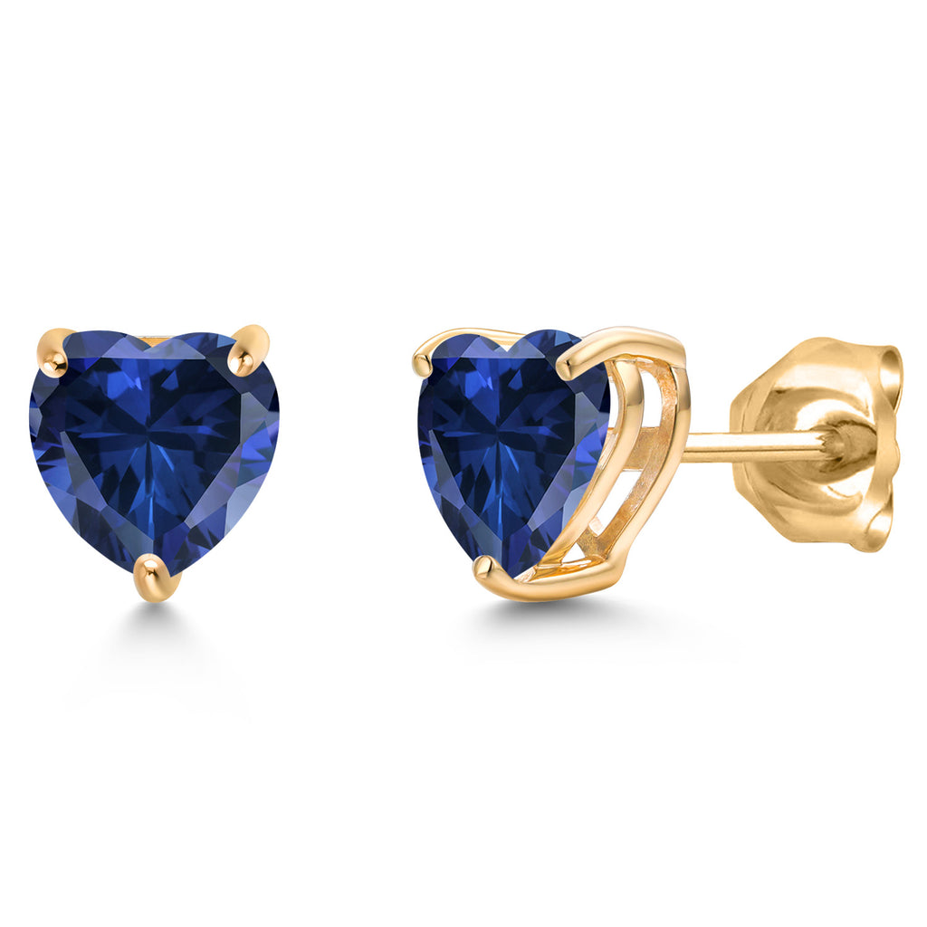 Blue Created Sapphire - September_Earrings in 14K Yellow Gold