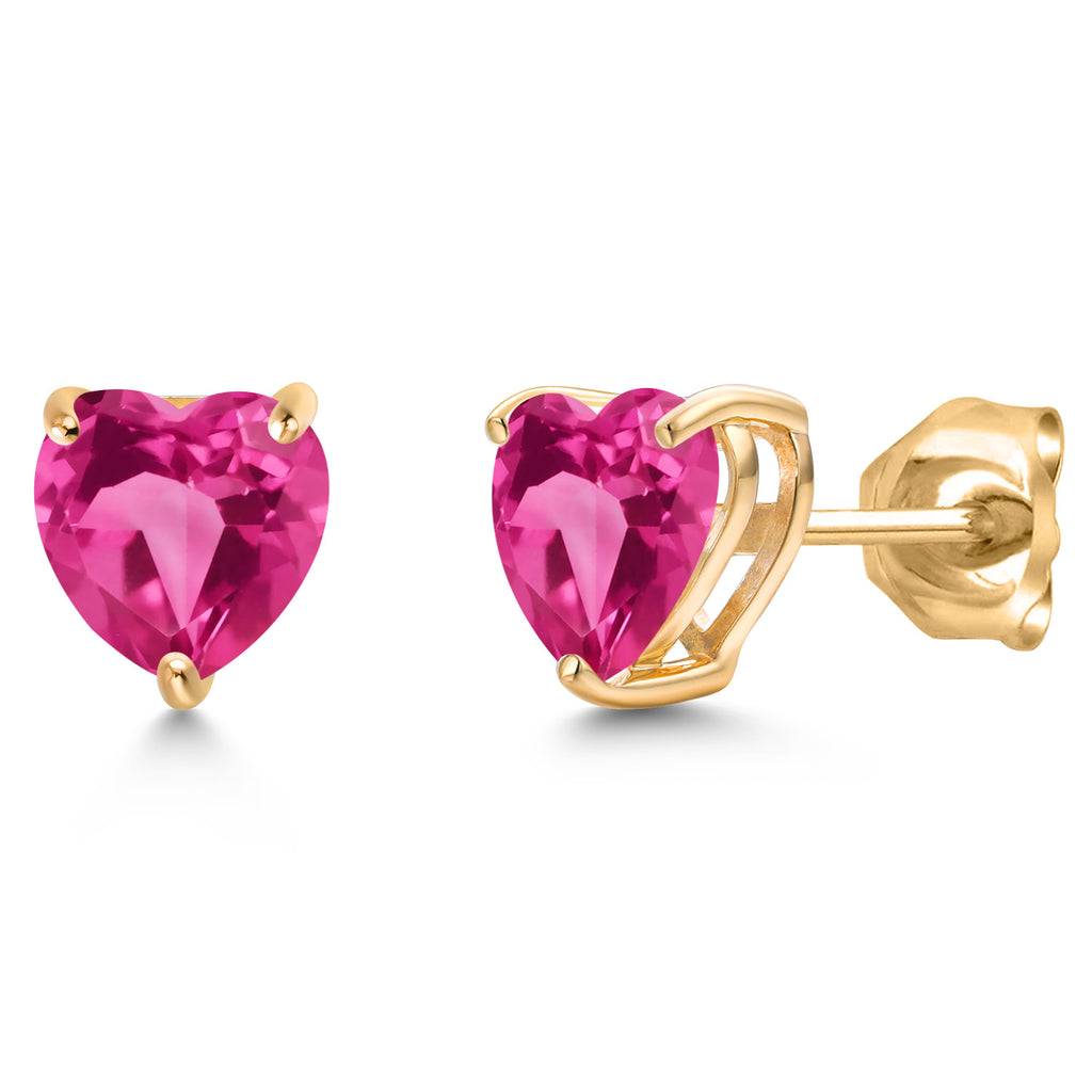 Pink Created Sapphire - September_Earrings in 14K Yellow Gold