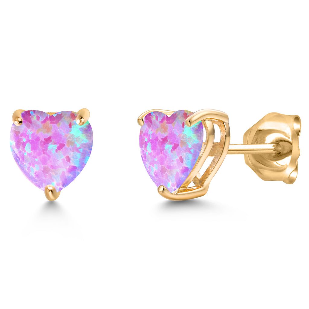 Pink Simulated Opal-Cabochon - October_Earrings in 14K Yellow Gold