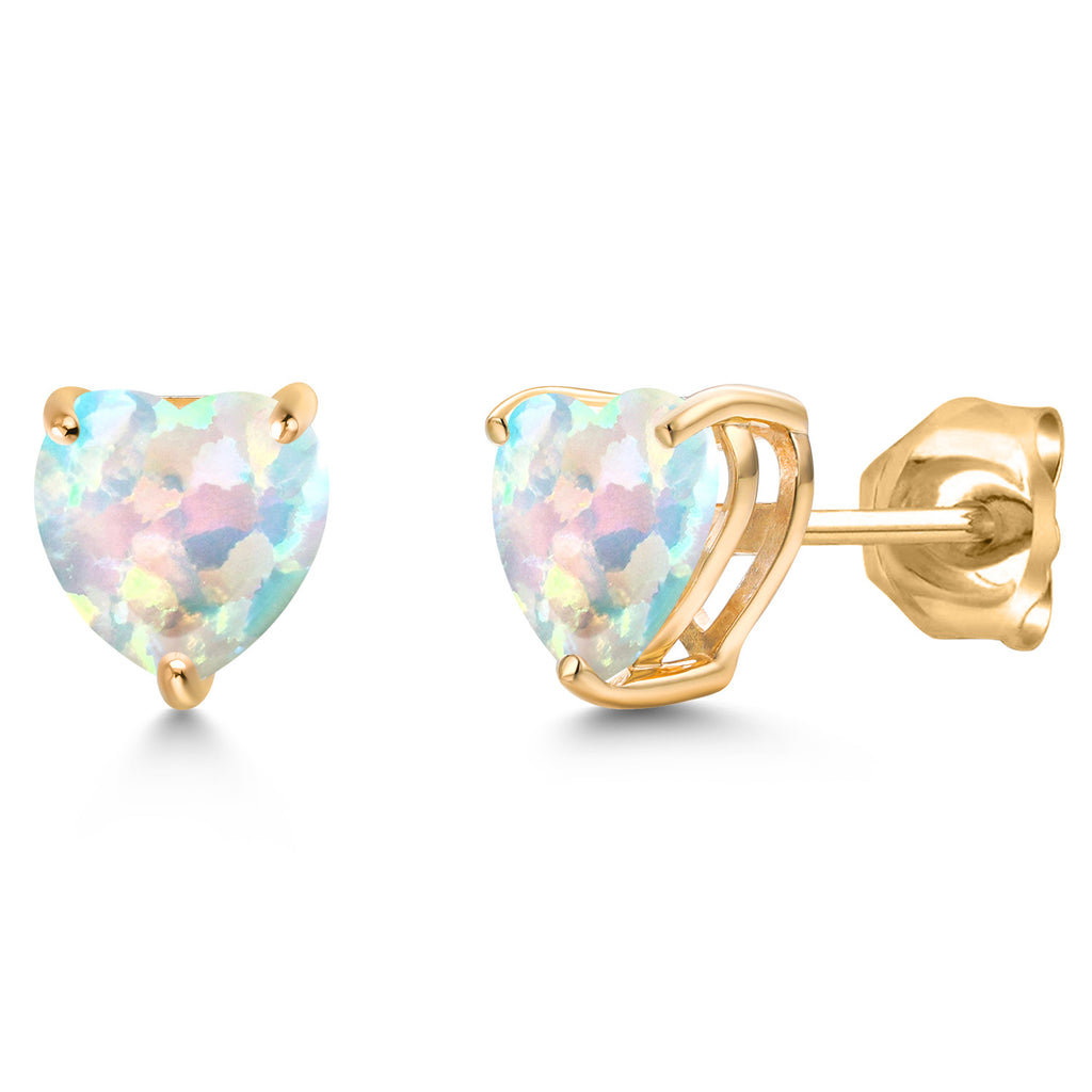 White Simulated Opal-Cabochon - October_Earrings in 14K Yellow Gold