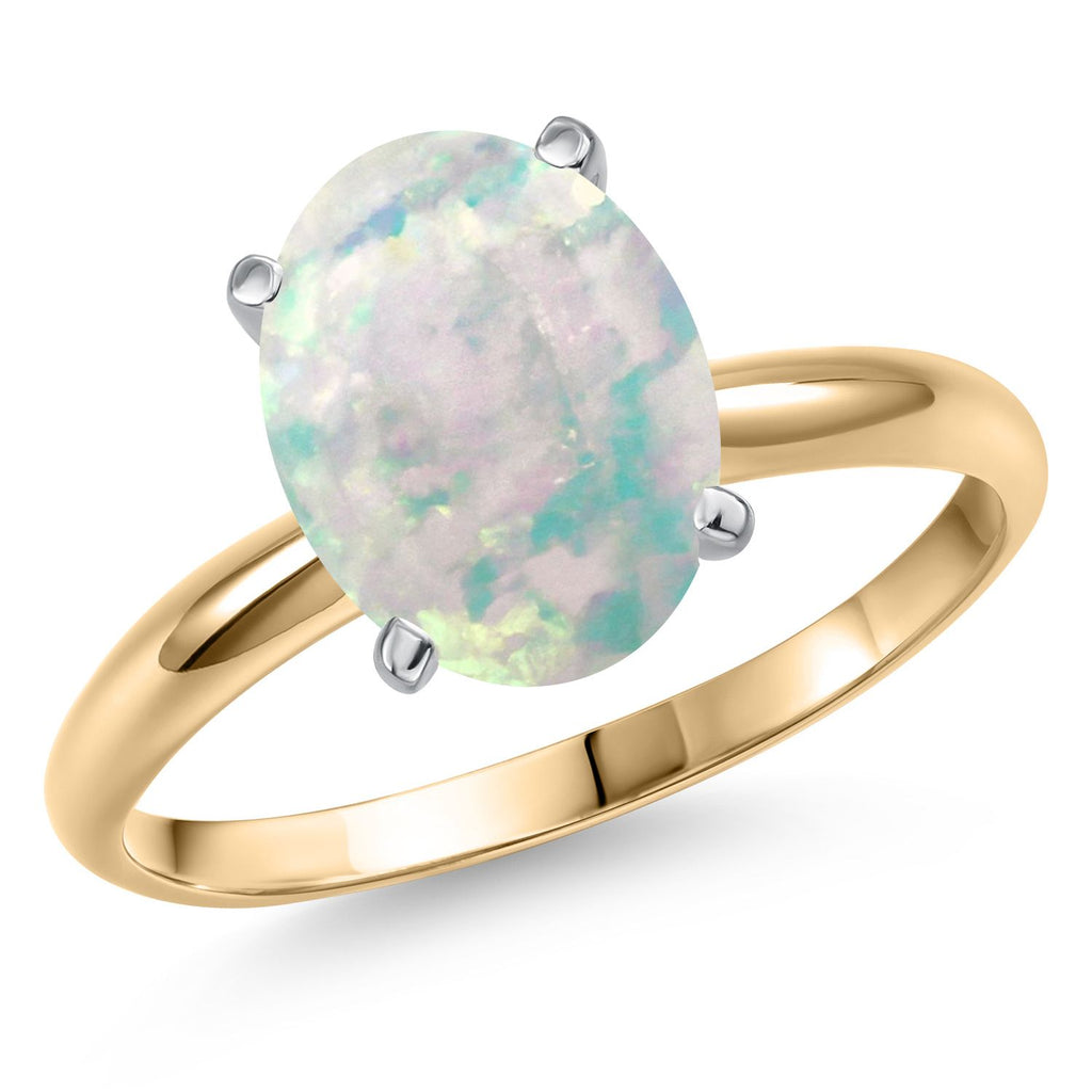 White Opal-Cabochon - October_8_Ring in 14K Two Tone Gold