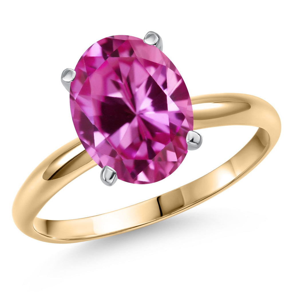 Pink Created Sapphire - September_9_Ring in 14K Two Tone Gold