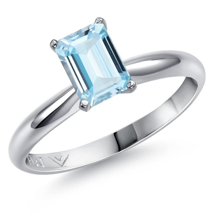 Gem Stone King PT900 Platinum 900 Gemstone Birthstone Solitaire Engagement Ring For Women | Emerald Cut 7X5MM | Wedding Anniversary Promise Ring For Women | Available in Size 5, 6, 7, 8, 9