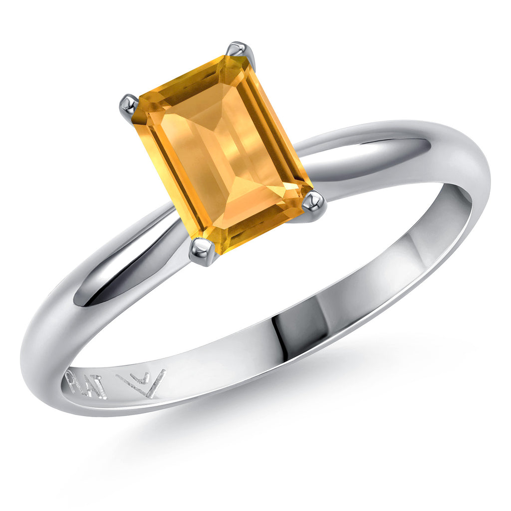 Gem Stone King PT900 Platinum 900 Gemstone Birthstone Solitaire Engagement Ring For Women | Emerald Cut 7X5MM | Wedding Anniversary Promise Ring For Women | Available in Size 5, 6, 7, 8, 9