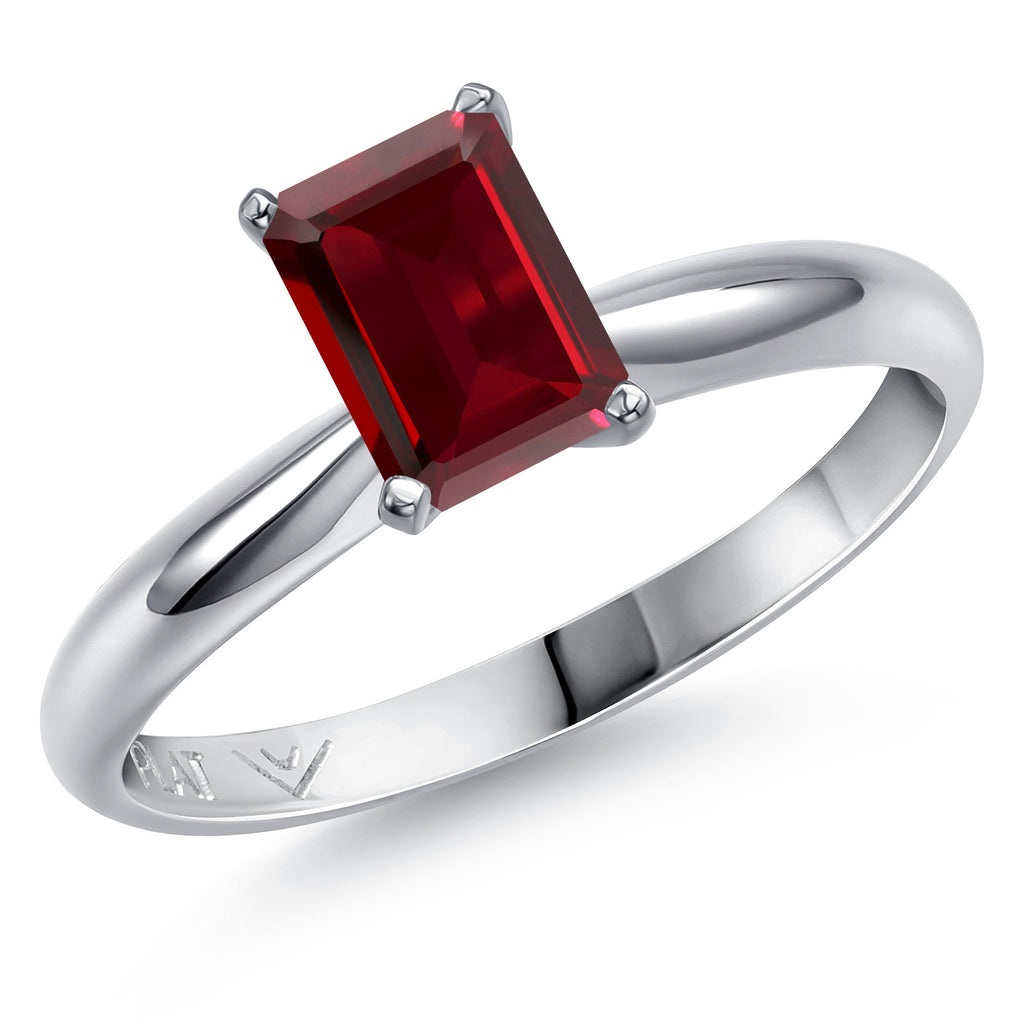 Gem Stone King PT900 Platinum 900 Gemstone Birthstone Solitaire Engagement Ring For Women | Emerald Cut 7X5MM | Wedding Anniversary Promise Ring For Women | Available in Size 5, 6, 7, 8, 9